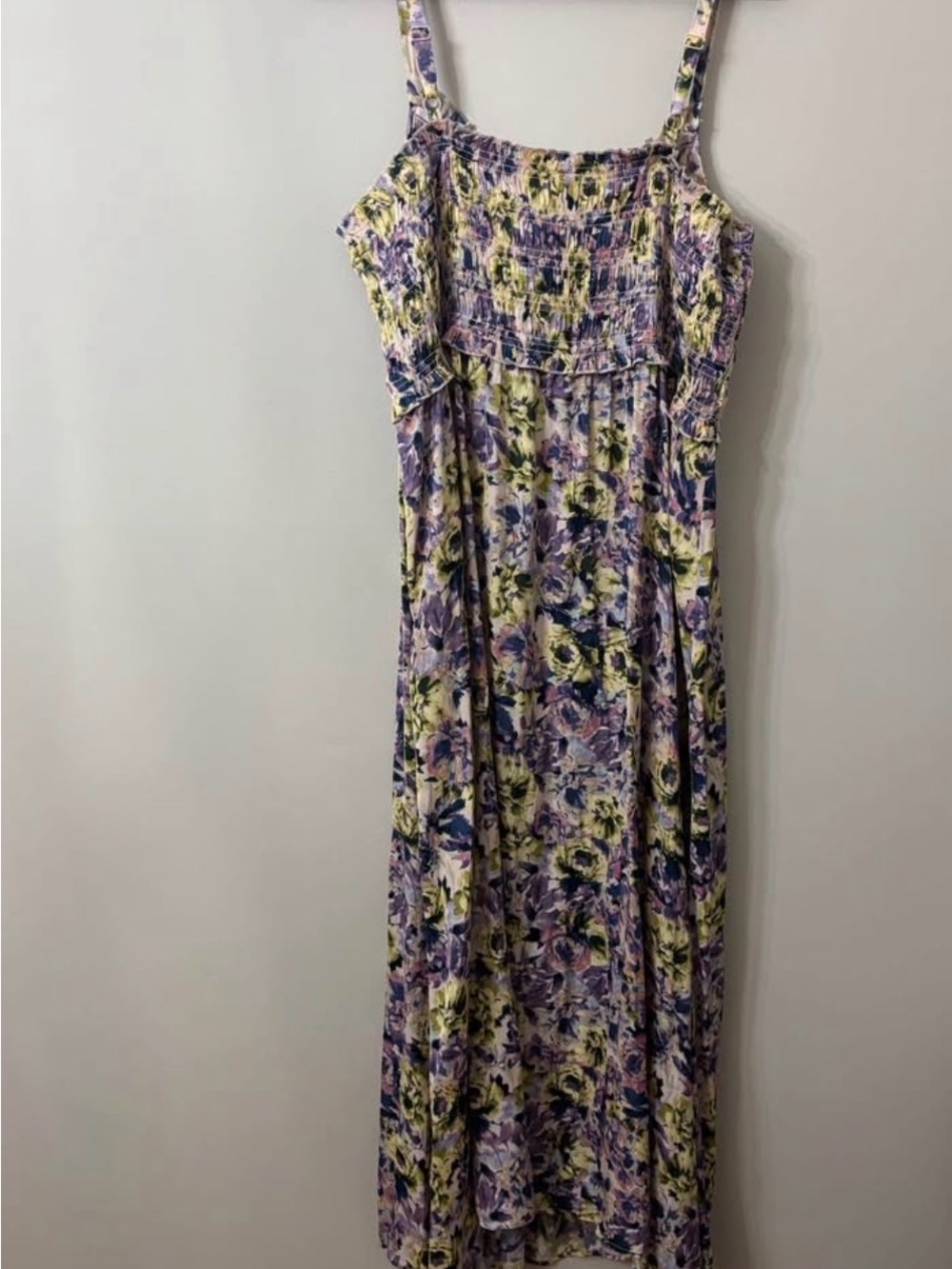Addition Elle Floral Shirred Maxi Dress in Purple and Yellow - Picture 2 of 4